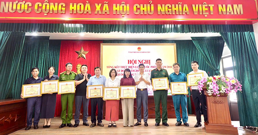 XÃ KHOÁI CHÂU TỔ CHỨC HỘI NGHỊ TỔNG KẾT THỰC HIỆN LUẬT QUỐC PHÒNG NĂM 2018; LUẬT DÂN QUÂN TỰ VỆ NĂM 2019 VÀ LUẬT GIÁO DỤC QUỐC PHÒNG VÀ AN NINH NĂM 2013