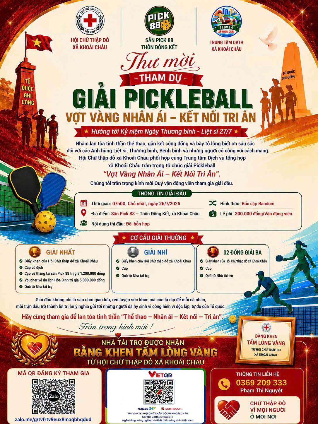 Giải Pickleball “Vợt Vàng Nhân Ái – Kết Nối Tri Ân”